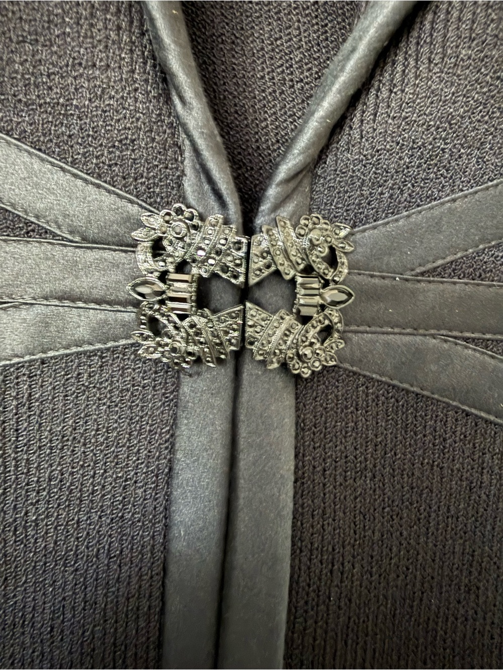 St. John Evening Marie Gray Black Santana Knit Jacket Satin Trim - Picture 3 of 6